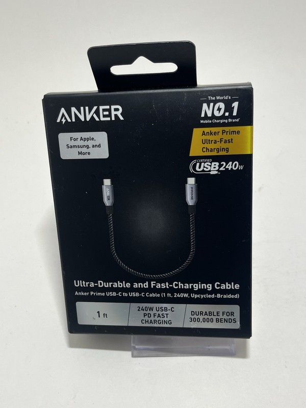Anker Prime USB-C to USB-C Cable (1ft, 240W, Upcycled-Braided
