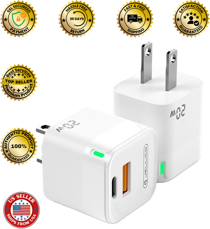 White 20W USB-C & A AC Wall Charger 5X Fast Adapter Compatible iPhone & Samsung gallery