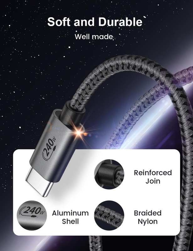 USB C to USB C Cable 16 FT 240W, 5M USB C Charger Cable PD3.1 48V 5A, Braided... gallery