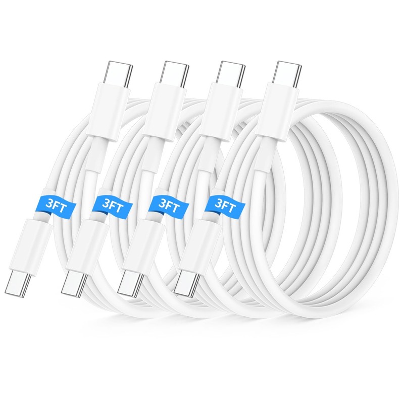 Essri USB C to C Cable 3FT for Apple iPhone 17 16 4Pack 3Feet 60W, White