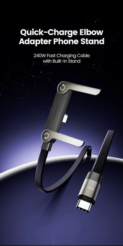 2-in-1 Invisible Holder Charger Cable–240W Fast Charging Cord with Phone Stand gallery
