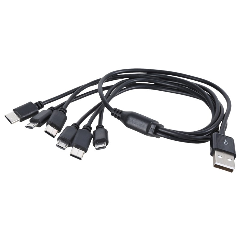 Efficient 6 in 1 Charging Cable USB to 3xUSB 5Pin 3xType C No Data Transfer