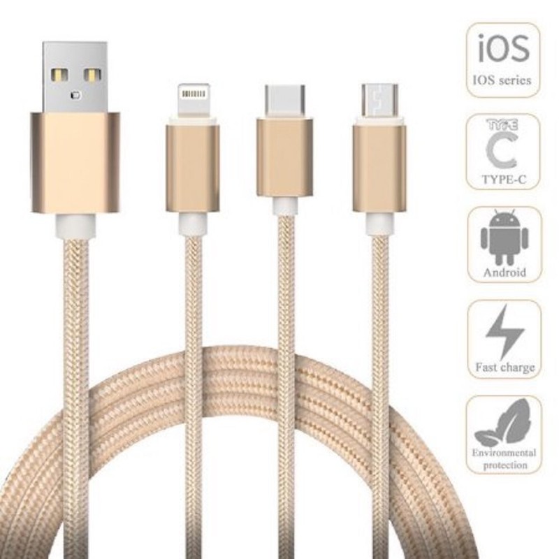 Charging Cable - Universal 3-in-1 Multi-Function Charger (1.2M, Blue) gallery