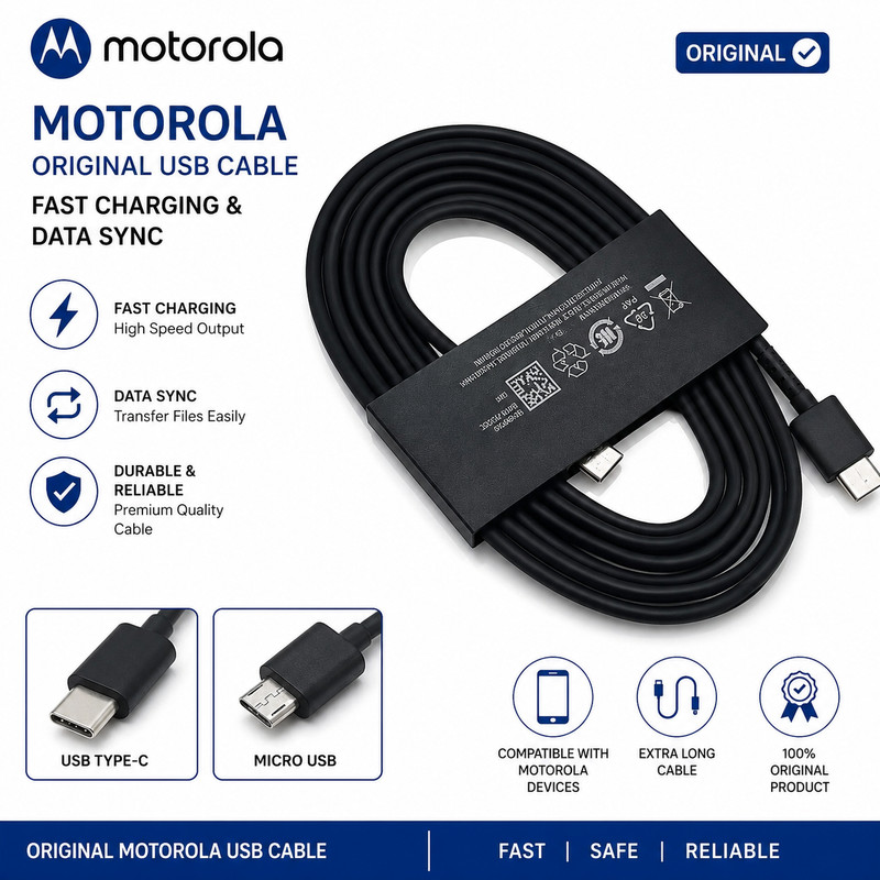 Genuine Motorola USB-C to USB-C Fast Charging Cable OEM Type C Data Sync Black gallery