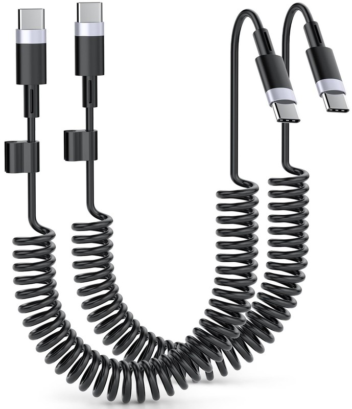 2 Pack Coiled USB C To C Cable 3FT Fast Charging Type C Power Cord Wire Lead