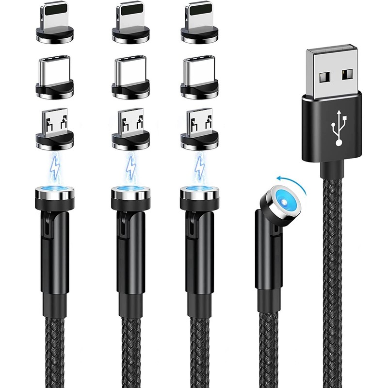 540° Rotating Magnetic Charging Cable (4 Pack 3/3/6/6ft) USB Magnetic Charger…