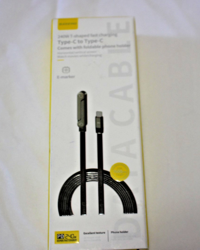 2-PACK BASEMO 240 T-SHAPED FAST CHARGING CABLE TYPE C TO TYPE C /PHONE HOLDER