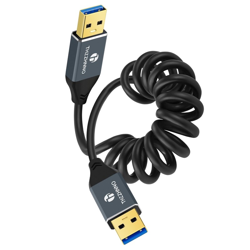 0.753.3FT Coiled USB Type A Cable 5Gbps Retractable Data Transfer Cord