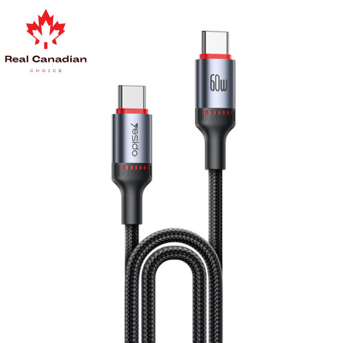 Yesido CA183 2M Type-C to C 60W PD Fast Charging Braided Power Cable LED Light