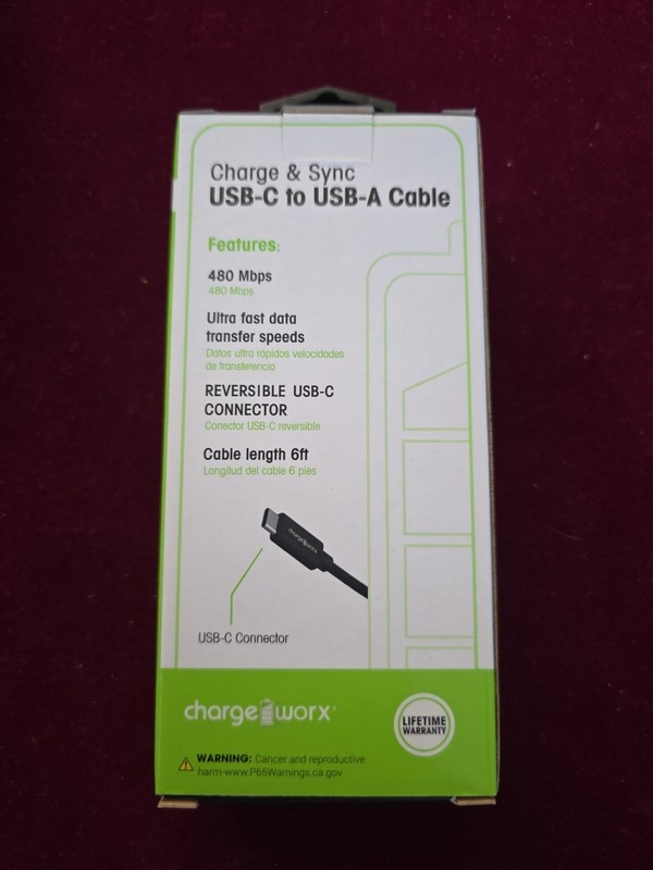 ChargeWorx USB-C To USB-A 6ft Cable Black gallery