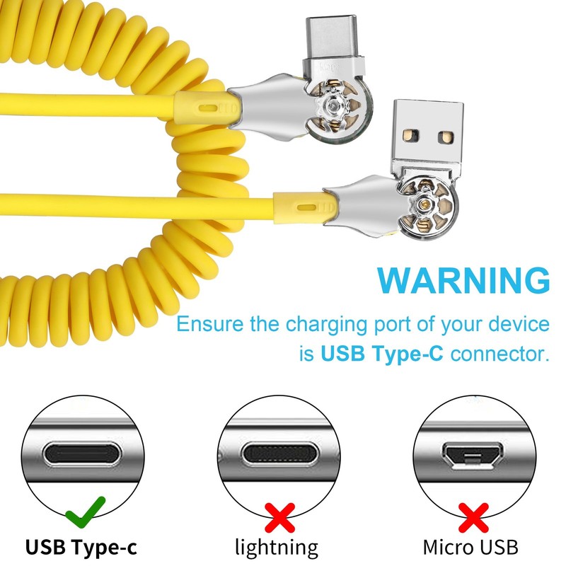 Coiled USB Cable Fast Charging 1.8m 180° Double Rotating USB Charger Cable Fl... gallery
