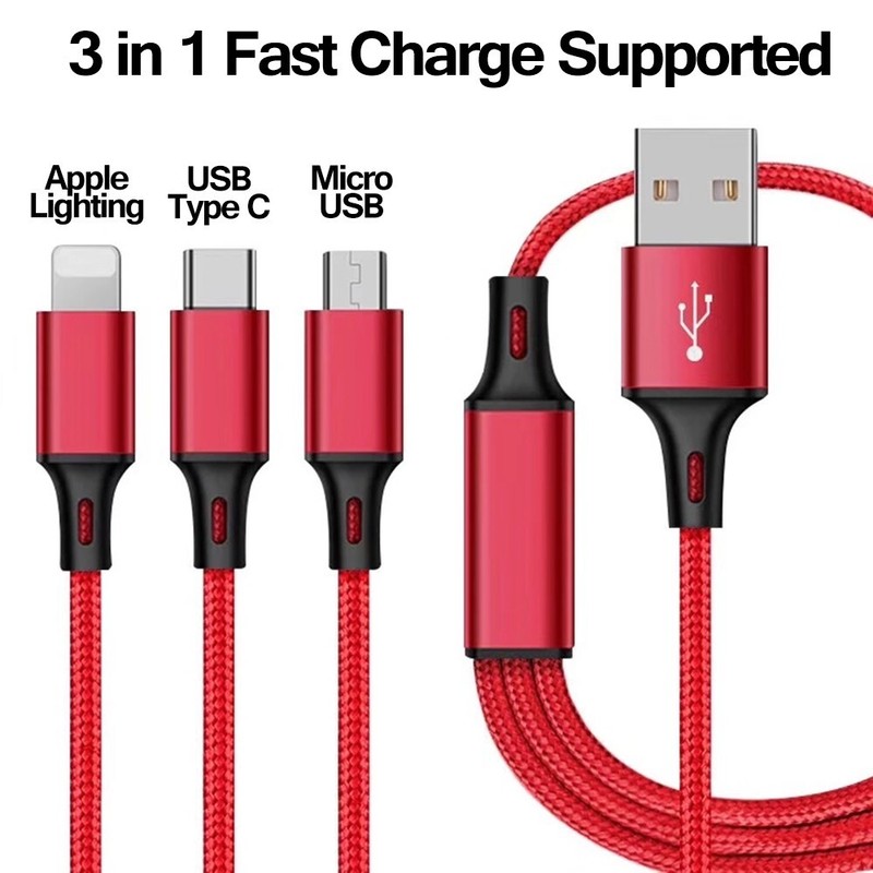 Durable 3in1 Fast Multi-Charging Cable for Android, Micro-USB, and iPhone, 3ft gallery