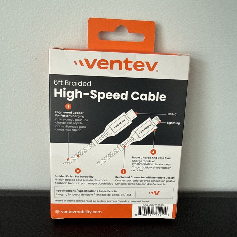 Ventev High Speed Braided Cable 6 Ft 2X faster Charging USB-C to 8 pin Connector gallery