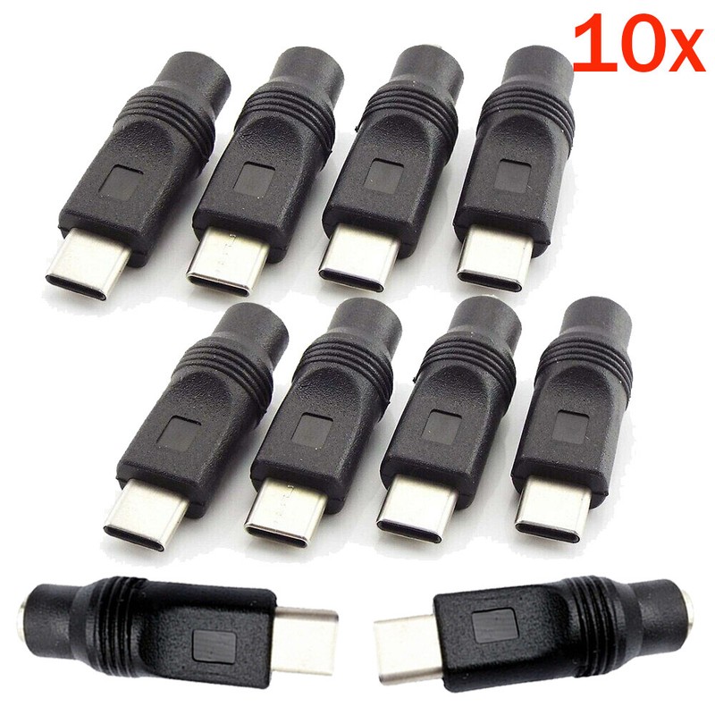10PCS DC Power Adapter Type-C USB Male to DC 5.5×2.1mm Female Jack Connector US