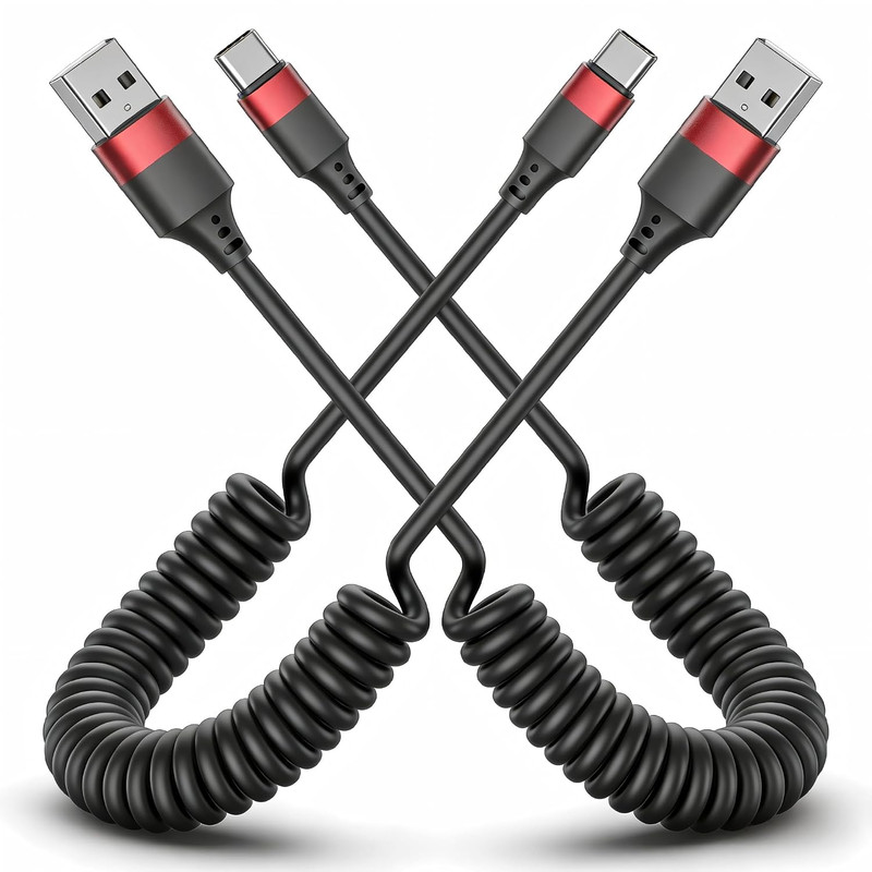 2 Pack USB C Coiled Cable Carplay, Fast Charging USB to USB C Cord for Samsung G gallery