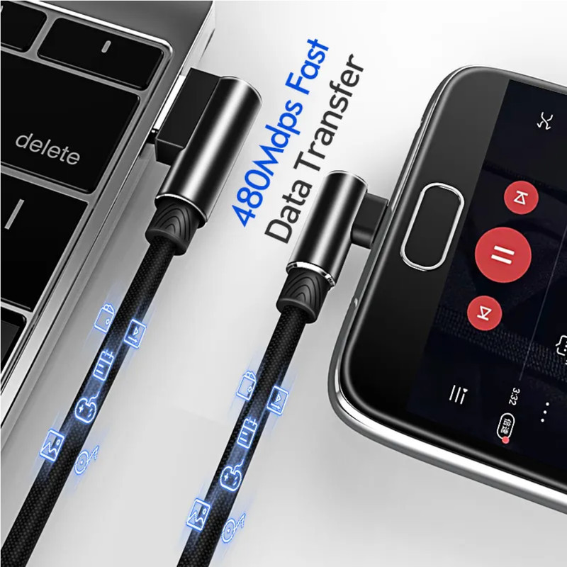 90 Degree Angle Fast Charge Micro USB Cable Sync Cord Charger for Samsung Galaxy gallery