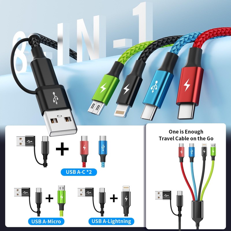 2 Pack 4 In 2 Multi USB Charging Cable Fast Charger Sync Cord Adapter Lead 5ft gallery