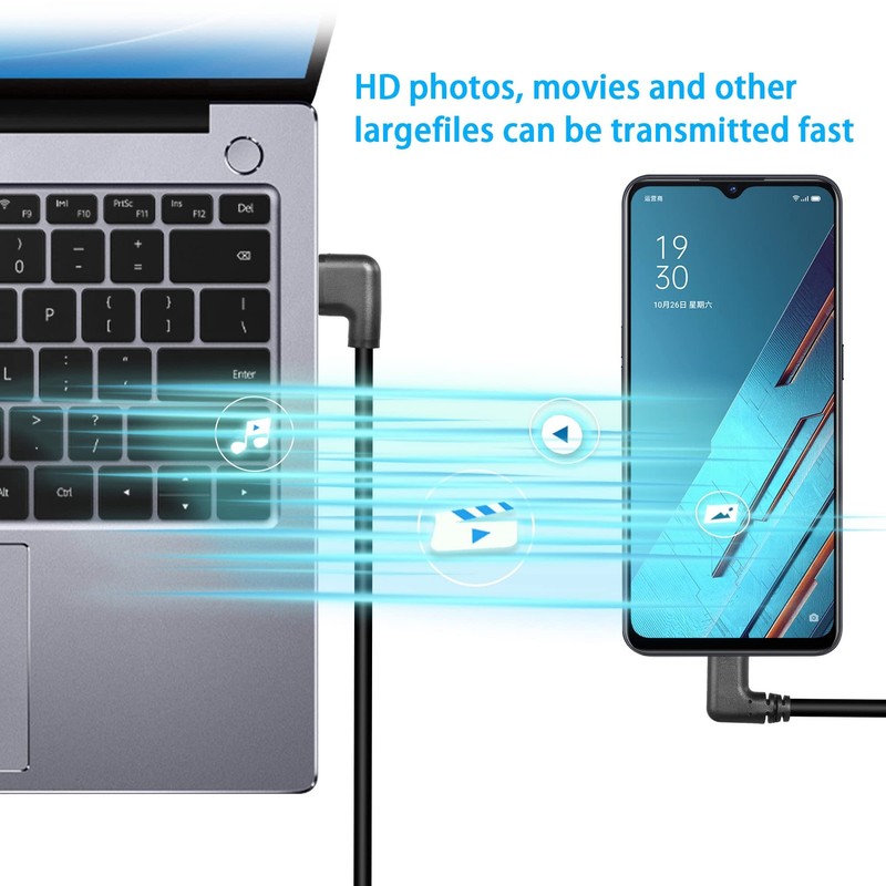 Gold Plated Short Left Angle USB Type C Cable 90 Degree Fast Charging 0.25M gallery