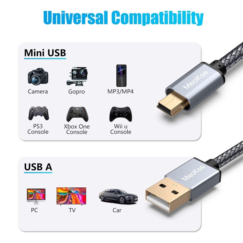 Mini USB Cable 25FT/8M Portable USB 2.0 A to Mini B High Speed Data Charging ... gallery
