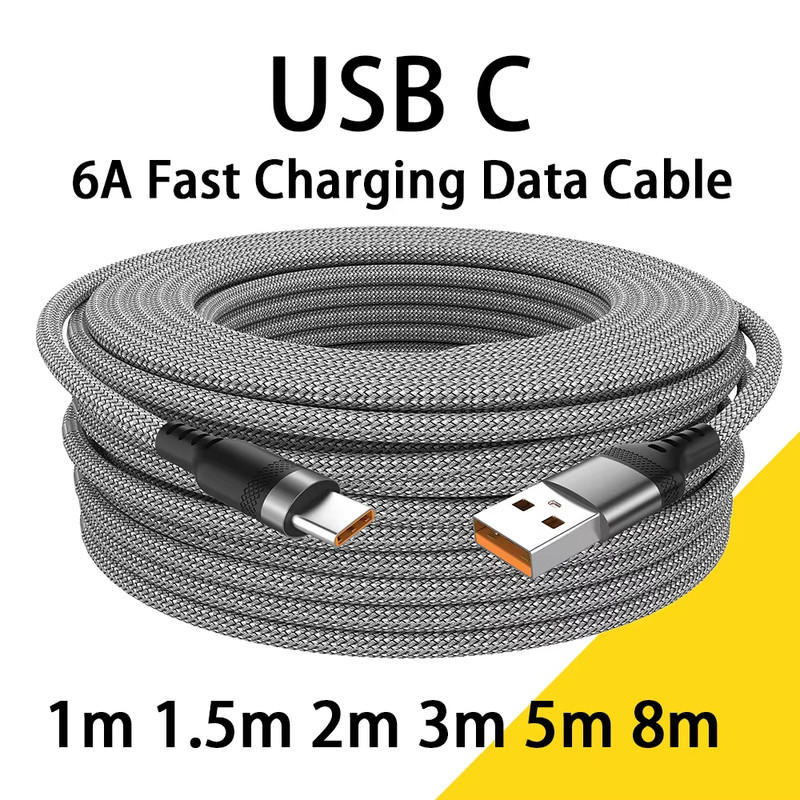 6A USB Type C Fast Charging Cable 1M 2M 3M 5M 8M for Huawei Xiaomi US