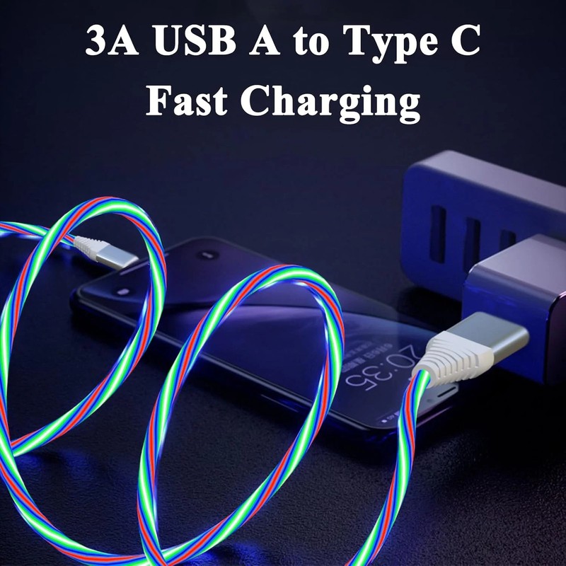 Light Up USB C Charging Cord 3A LED Light Up Type C Fast Charger Led USB-A to C gallery