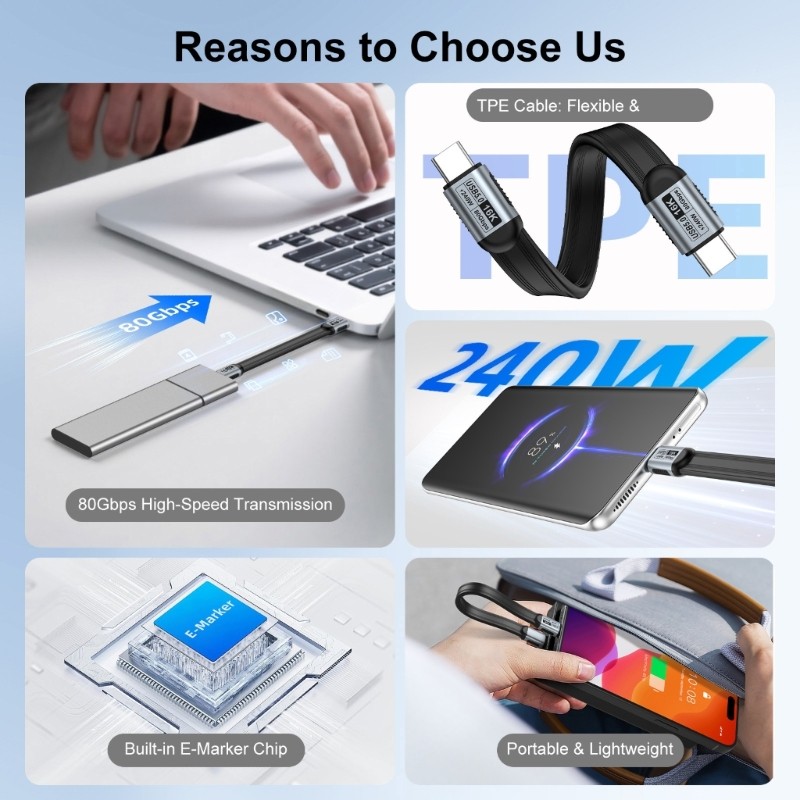 240W Type C To C Cable TPE Aluminum For Laptop Phone Tablets USB C Data Line gallery