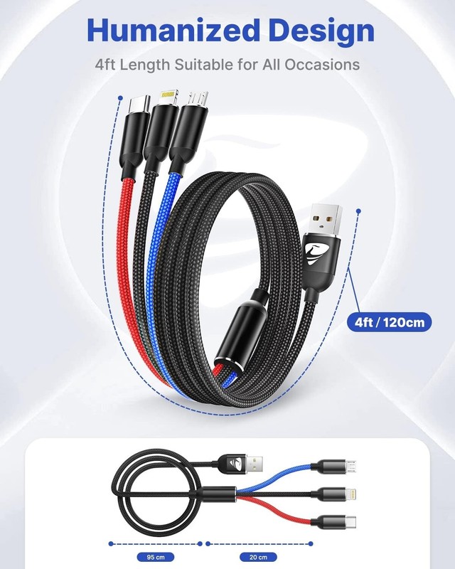 Aioneus Multi USB Cable Nylon Braided 3 in 1 Fast Charging 4Ft Cord, 2Pack- Blk gallery