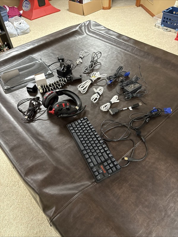 Tech Electronics Lot Keyboard Headset Cables Chargers Adapters Accessories As-Is