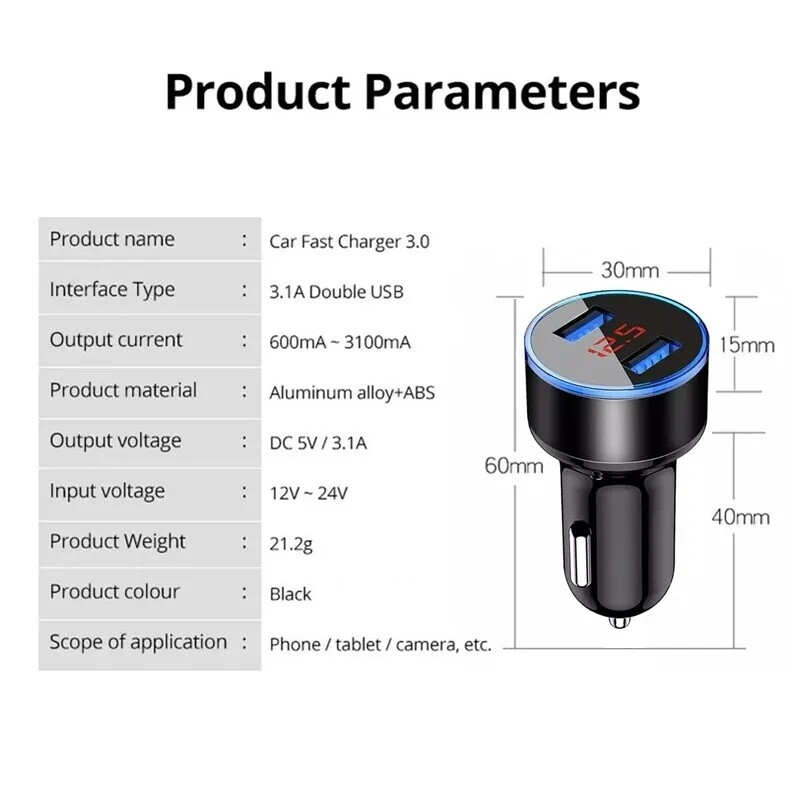 3-Pack Dual USB Car Quick Charger Cigarette Lighter Adapter LED Volt-display gallery