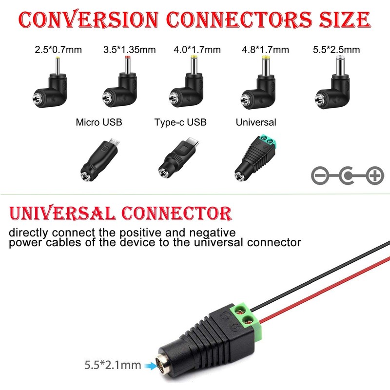 Universal 5V DC Power Cable, USB to DC 5.5x2.1mm Charging Cord Plug with 8 Co... gallery