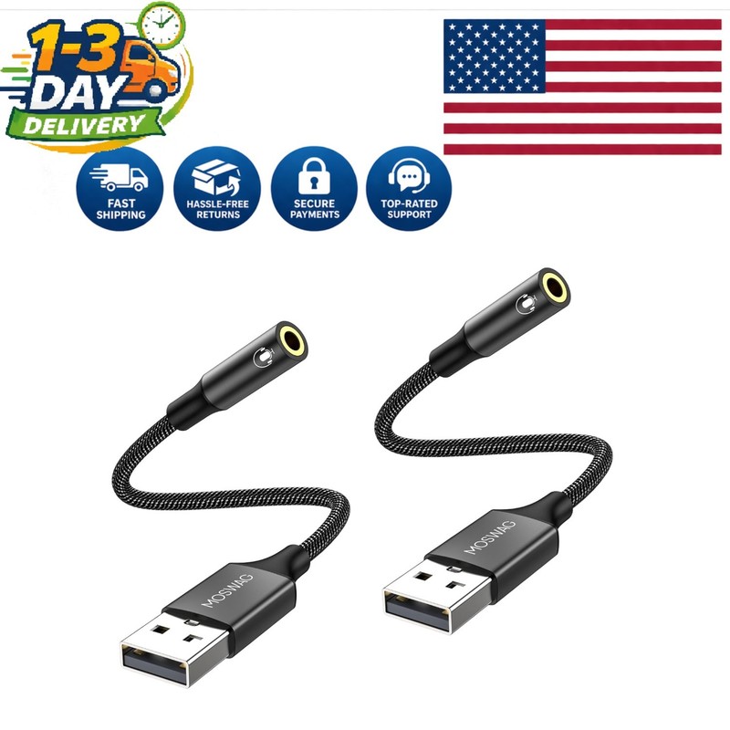 Nylon-Braided USB to Audio Jack Adapter – Sound Quality, 0.65ft Length