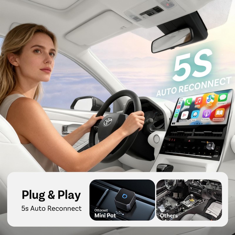 Mini 3.0 (Pot) 2025 2-in-1 Wireless CarPlay/Android Auto Adapter, 5GHz WiFi, ... gallery