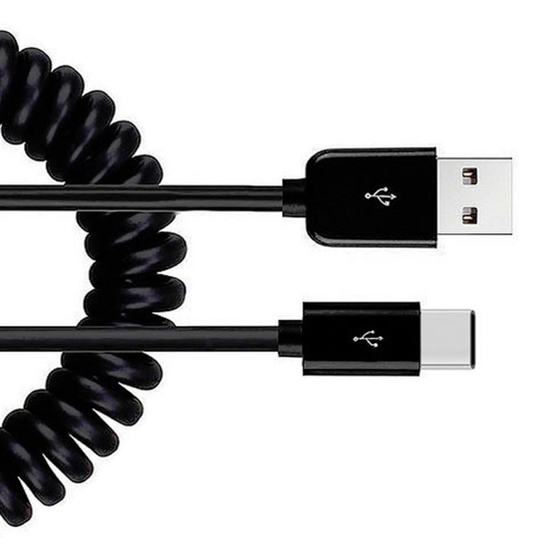 USB Cable Coiled Type-C Charger Cord USB-C Power for Cell Phones