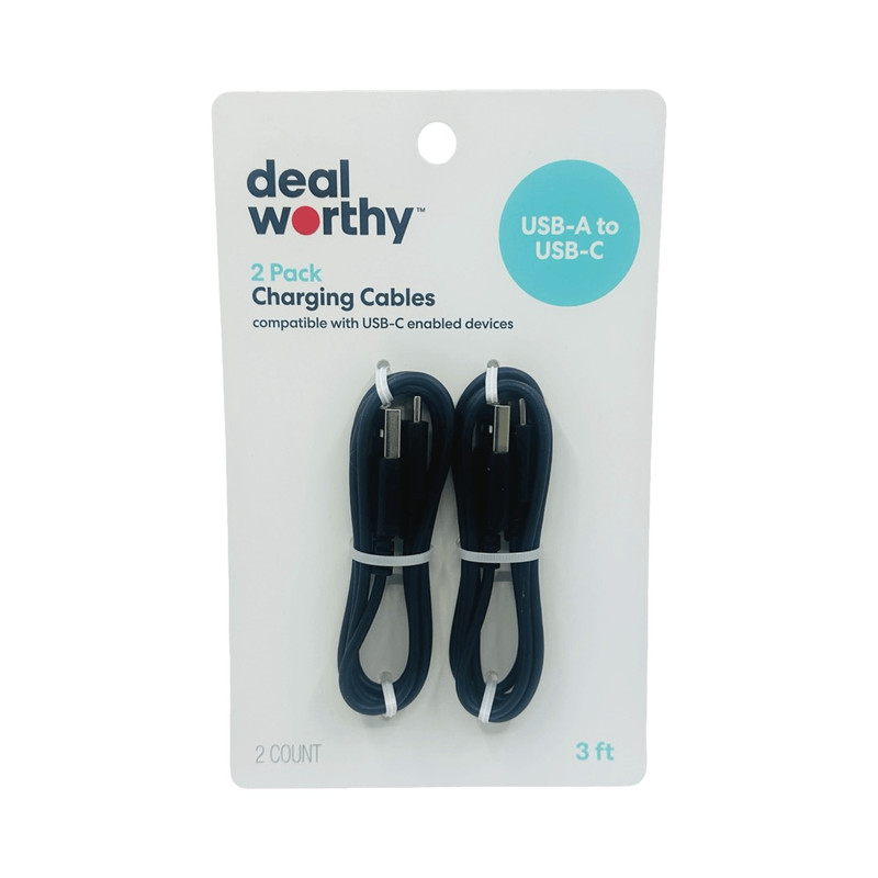 Deal Worthy 2-Pack Charging Cables USB-A to USB-C 3 ft Cords iPhone Android