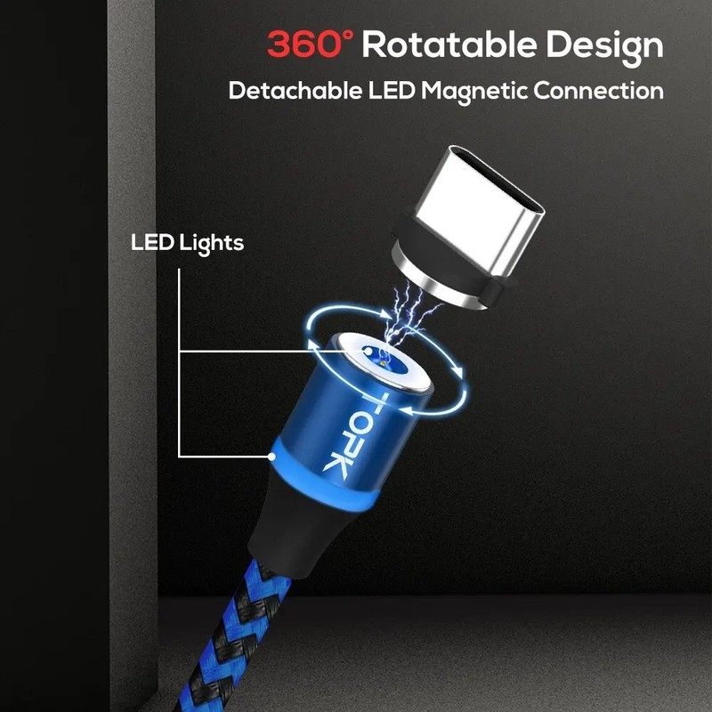 3 in 1 Magnetic Charging Cable 360 Rotation Fast Charge 6.6ft For iPhone Samsung gallery
