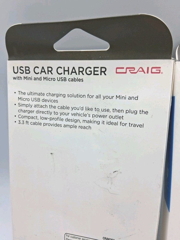 Craig: Lot Of Two USB Car Charger Mini & Micro Cables Black gallery