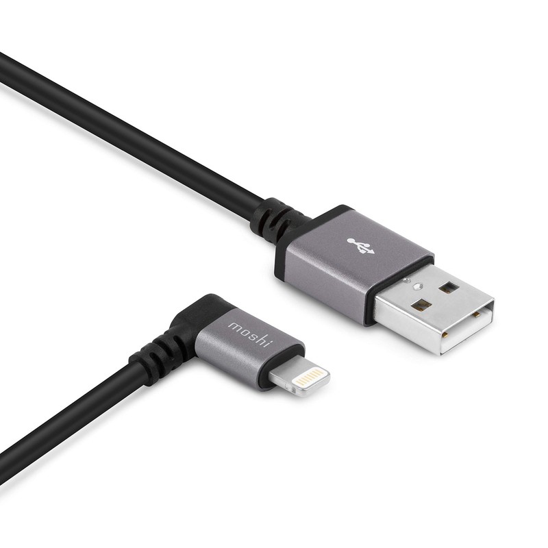USB to Lightning Cable 90 Degree 1M, MFI-Certified, HandyStrap Included, Black