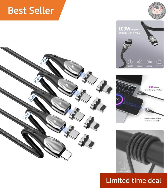 100W Magnetic USB C Charging Cable – Fast 480Mbps Data Transfer, 19.8ft