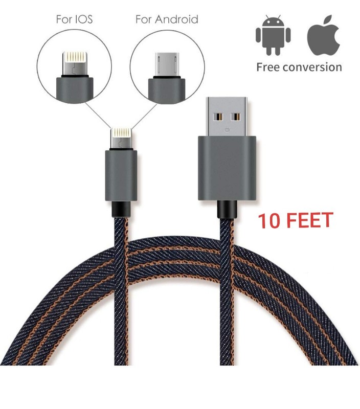 Denim 10ft Micro USB Cable for Android and IOS Devices