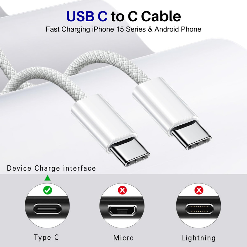 3Pack 60W USB-C to USB-C Cable Fast Charger Type C PD Cord For iPhone 15 Samsung gallery