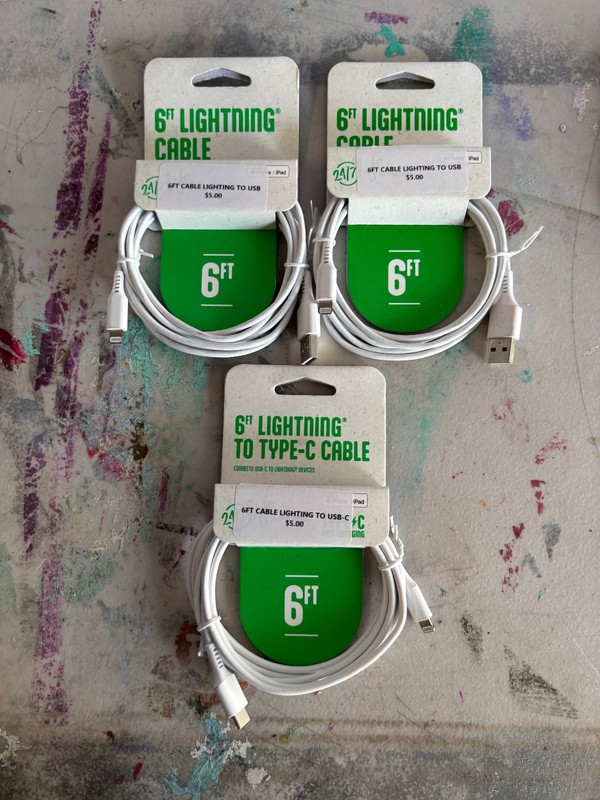 Lot of 3 24/7 Life 6ft Charging Cables USB-C to Lite and USB to Lite NEW WHITE