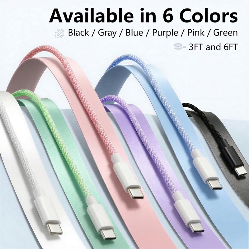 MAIWEIS USB C to C Charger Cable, 60W, 3FT, 2-Pack, Black 3FT+3FT, gallery