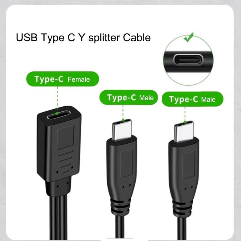 1ft USB C Splitter Cable - Charge 2 Devices with Type C Female to Dual Male gallery
