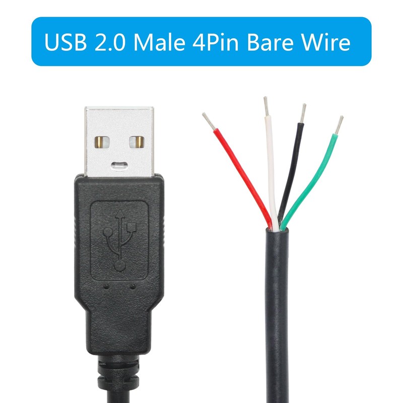 4 PCS USB A Male 4 Pin Bare Wire 1M/3FT 5V/2A Pigtail Open End Power Data Cord gallery