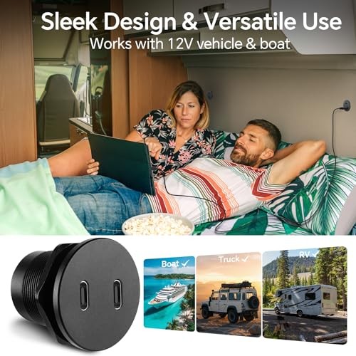 50W 12V USB Outlet Dual 25W USB-C Charger PD 3.0 Aluminum Fast Charging 2Pcs gallery