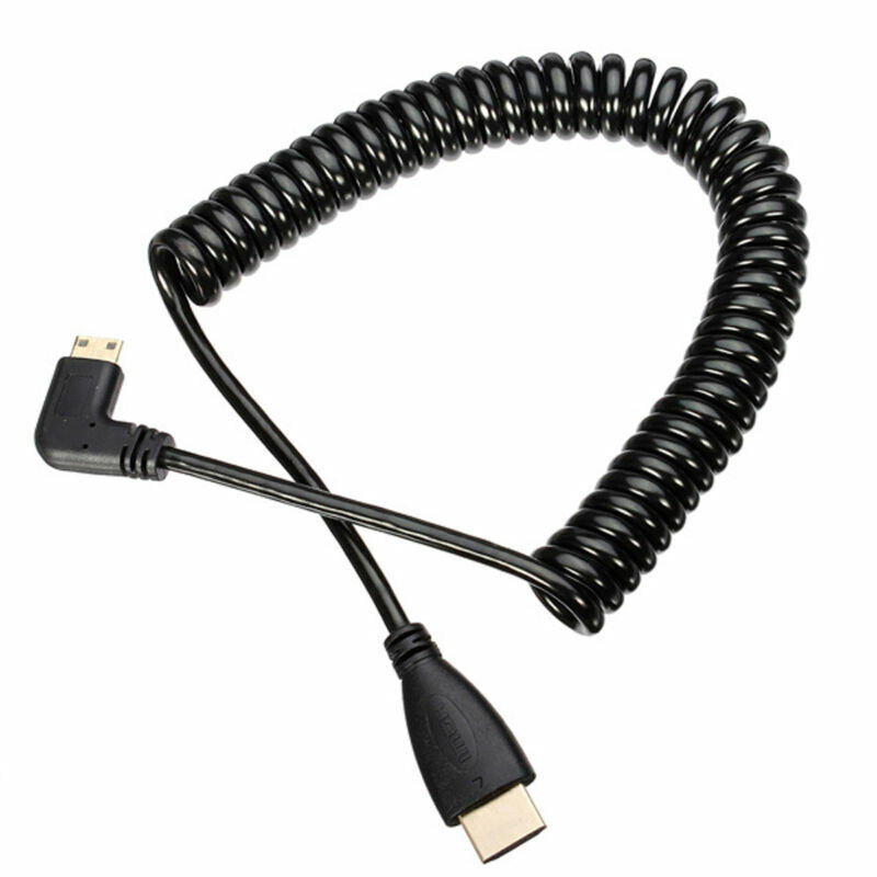 90 Degree Right Angled Type Mini HDMI Male to HDTV Male Stretch Spring Cable