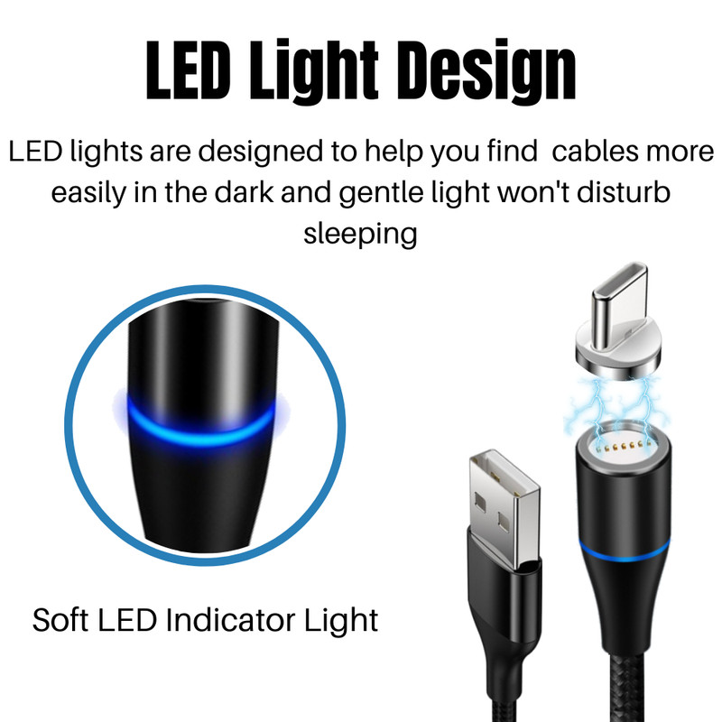 3 PACK Magnetic Phone Charger Fast Charging Cable Type C Cord For Samsung/Google gallery