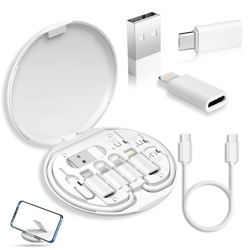 Portable USB-C Charging Cable Adapter Kit Phone Stand SIM Storage Case