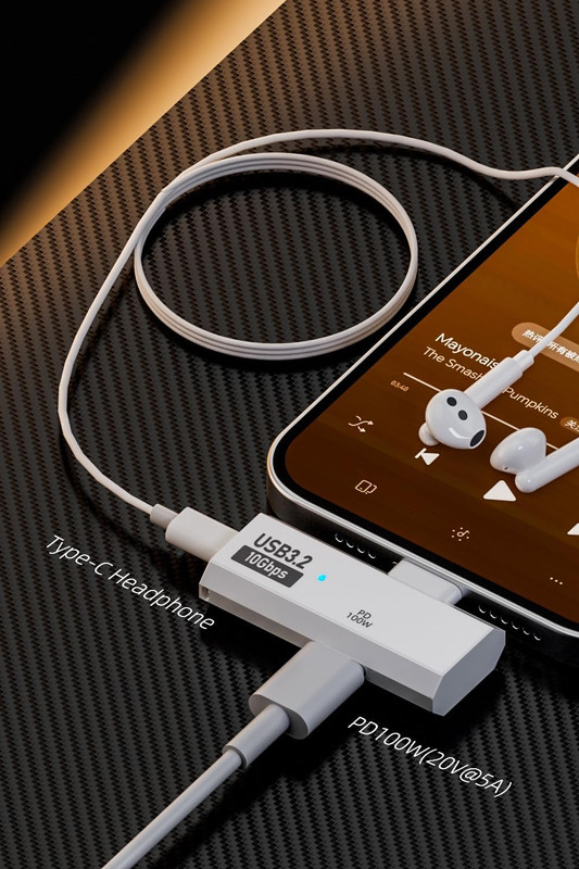 Dual USB C Headphone Adapter with 100W Charging Port, White | 2-In-1 USB gallery