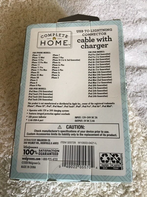 Complete Home Micro USB Cable With Charger - 3 Foot - #320729, orig msrp $20.99 gallery